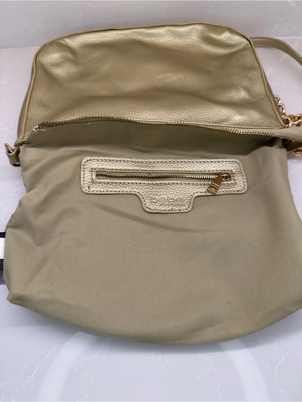 Authentic bebe Metallic Gold Crossbody Bag